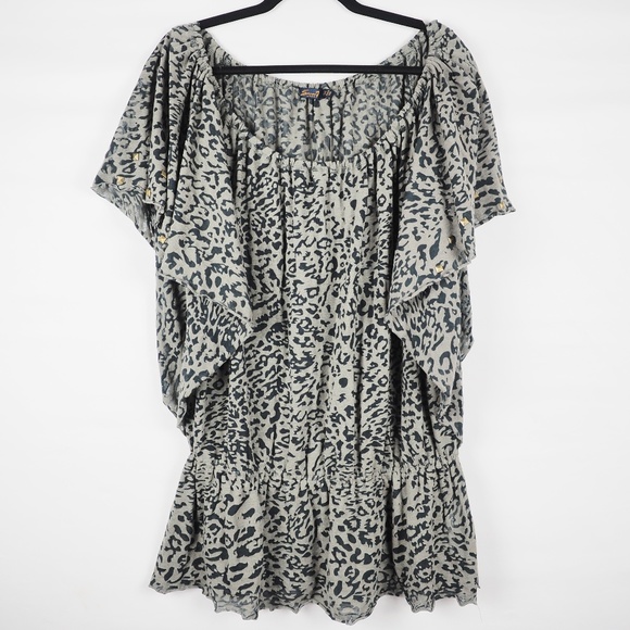 Seven7 Tops - Seven7 Luxe Gray Leopard Print Top, Studded 1X